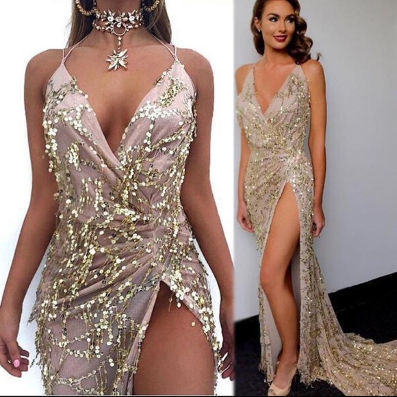 Dresses & Skirts - nude sequined evening gown